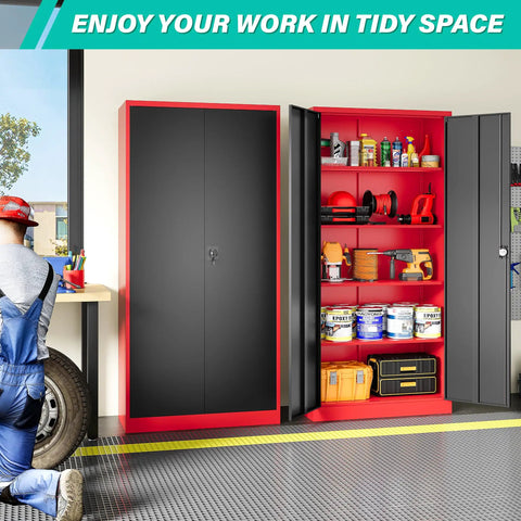 Heavy Duty Metal Storage Cabinet With Locking Doors 72 Inch Tall Wide And Deep Garage Organizer With Adjustable Shelves