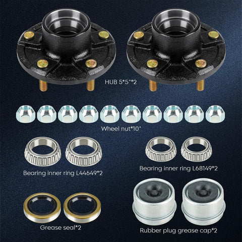 5 On 5 Trailer Idler Hub Kit Set Of 2 For 3500 Lb Axles With 5 Inch Bolt Circle, 5 Hole Idler Hub Replacement Drum Assembly For RVs