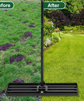 Foldable Lawn Leveling Rake With 72 Inch Adjustable Handle And Detachable Carbon Steel Head For Effortless Soil Grading In Lawns Gardens Farms Yards And Golf Courses 30 By 10 Inch Working Surface Built Tough For All Weather Use showing before and after lawn leveling results