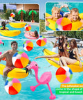 Tropical Inflatable Party Decor Set Twelve Pack Palm Tree Flamingo Beach Ball Parrot Banana for beach pool backyard parties.