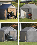 6x6 Foot Shed In A Box All Season Steel Peak Roof Outdoor Storage Shed With Waterproof Cover And Heavy Duty Reusable Auger Anchors Built To Last Against Wind Rain Snow Grey.