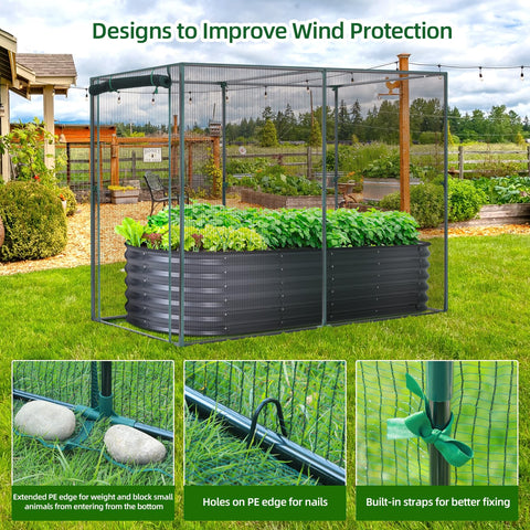 Garden Crop Cage For Plants With Zippered Door, Heavy Duty Wind Resistant Plant Protection Tent For Outdoor Gardens, 6.6 Ft By 3.9 Ft By 5.3 Ft Raised Bed Cover, Easy Setup Frame Keeps Pests And Weather At Bay