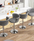 Velvet Swivel Bar Stools Set of 2 Modern Counter Height Chairs With High Backrest Adjustable Barstools for Kitchen Island