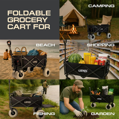 Foldable Beach Wagon With 9 Inch All Terrain Wheels Beast Heavy Duty Cart That Holds Up To 300 Lbs Dual Battery Pack
