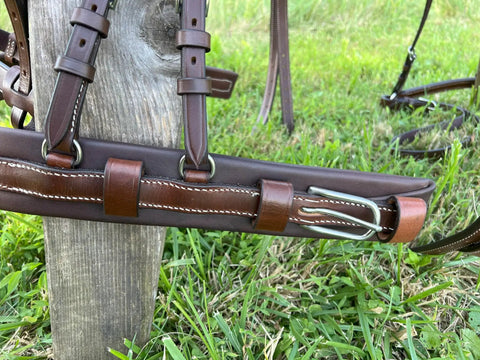Close-up of All Leather Driving Harness For Horse Drawn Carriage Brown Premium Quality Adjustable Fit For Pony To Small Horse