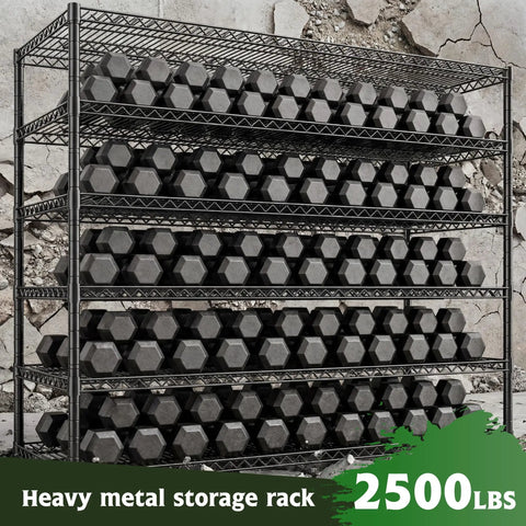 Beefed Up Storage Shelves With Adjustable Height, metal rack holding weights, heavy duty for warehouse and gym use, 2500 lbs capacity