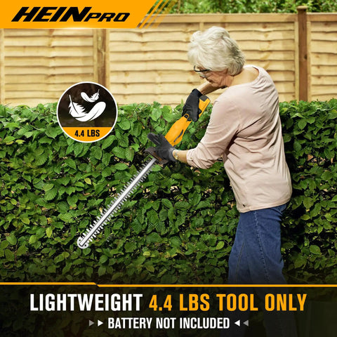 Person using Cordless Hedge Trimmer 22 Inch Tool Only Battery Not Included Dewalt 20V Max Battery Compatible Yellow on hedges