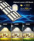 Y-12000W Solar Street Lights Outdoor With 6500K Daylight LED, Dusk To Dawn Parking Lot Flood Lights, Beast Brightness For Basketball Courts, Driveways, And Farms, Wide Coverage For Commercial Use, black LED panel with 5054 chips