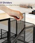 Close-up of a hand adjusting dividers on the Countertop Coffee Bar Organizer With Tiered Shelves Space Saving K Cup Holder And Pod Storage.