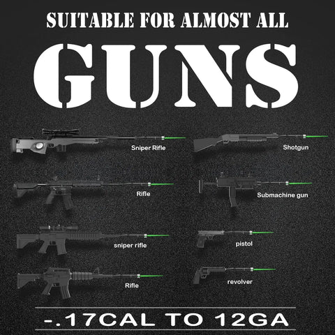 Green Laser Bore Sight Kit With 32 Caliber Adapters from .17 HMR to 12 Gauge for various firearms including rifles and shotguns