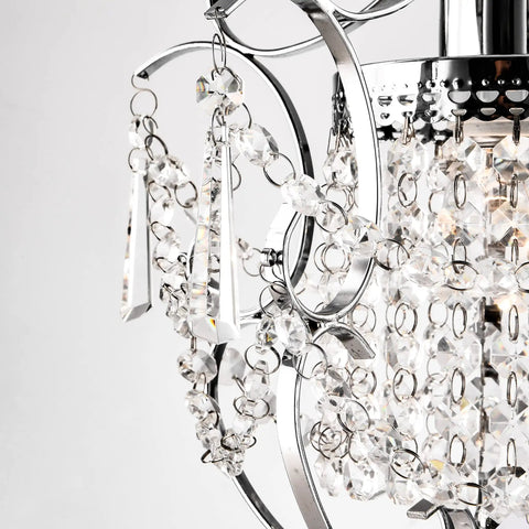 Close-up view of Crystal Mini Chandelier Lighting 1 Light Chrome Iron Ceiling Fixture For Small Spaces Dope Sparkle With Modern Shine