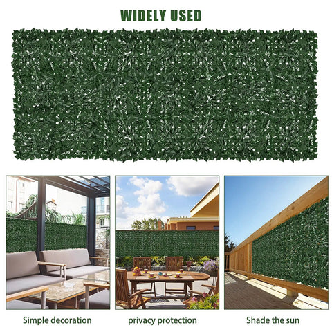 Faux Ivy Privacy Fence Screening Expandable Outdoor Greenery Roll Easy Install For Garden And Patio Realistic Fake Hedge Wall Panels 157.5 By 39.4 Inches Ideal Gate Cover And Balcony Yard Decor displayed in various outdoor settings.