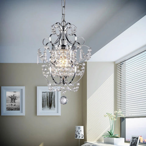 Crystal Chandelier In Chrome Finish One Light Pendant For Indoor Use, Modern Rustic Glam Ceiling Fixture With Sparkling Crystals
