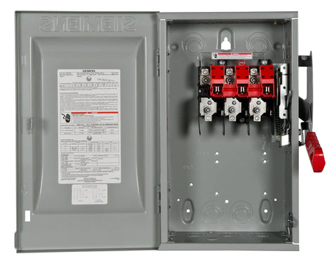 Open Beefy 60 Amp 3 Pole 600V Non Fused Safety Switch with clear terminal shield and quick-break mechanism.