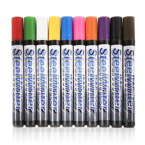 Industrial Metal Marking Paint Pen For Steel And Other Metals That Writes On Surfaces Washable Removable Wet Erase Set of 10 Colors