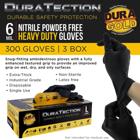 Heavy Duty Black Nitrile Disposable Gloves 6 Mil Extra Thick Latex Free Powder Free Textured Grip Food Safe Box Of 100 Large