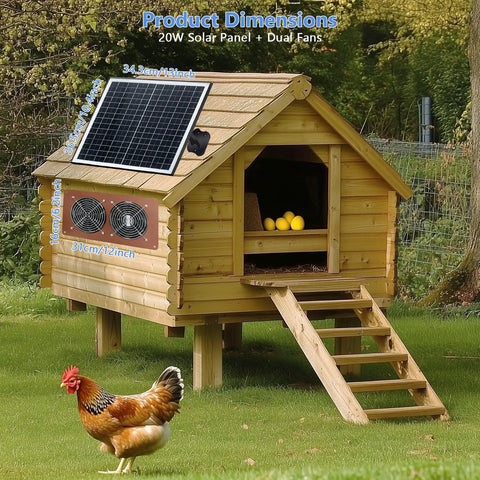 Solar Powered Dual Fan Kit For Chicken Coops, Greenhouses And Sheds, 20W Panel, 3500 RPM Fans, IP67 Waterproof, 360 Degree Adjustable Mount, 8.8Ft Cable, Intake And Exhaust Ventilation