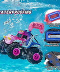 Pink Monster Off Road RC Car For Kids Ages 3 To 12 With 360 Spin Waterproof Amphibious 1 To 18 Scale 4WD All Terrain Toy Truck underwater