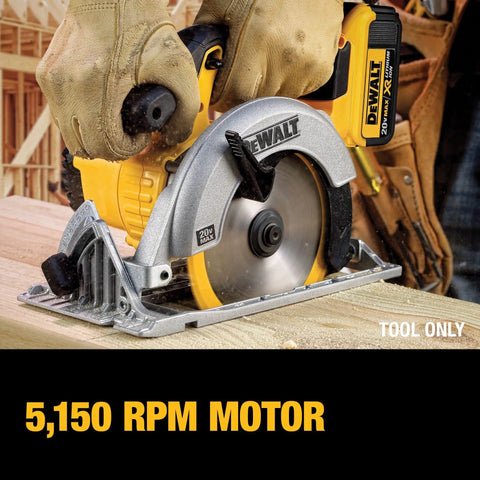 Cordless Sidewinder 20V Max Circular Saw With 6-1/2 Inch Blade, 5150 RPM Power, cutting wood on job site