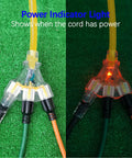 150 Ft 12/3 SJTW Yellow Outdoor Extension Cord With Power Indicator Light showing connection with 2 Ft adapter