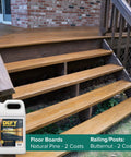 Badass Semi Transparent Outdoor Wood Stain And Sealer Combo Natural Pine Color One Gallon Bucket on deck steps with smooth satin finish.