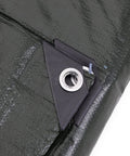Corner detail of Heavy Duty 8 By 10 Foot Tarp Pack Waterproof Reversible 8 Mil Multi Use Cover with reinforced grommet.