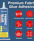 Clear Heavy Duty Fabric Glue For Clothes And Crafts, Extra Strong Adhesive, washable, dries clear, 1.76 Oz tube with features