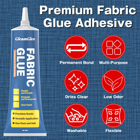 Clear Heavy Duty Fabric Glue For Clothes And Crafts, Extra Strong Adhesive, washable, dries clear, 1.76 Oz tube with features