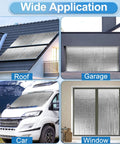 Top Shelf Garage Door Insulation Kit Hella Thick Double Bubble Reflective Heat Barrier used on roof, garage, car, and window.