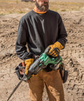 Person holding a power tool with Beefy MultiVolt 18V And 36V Lithium Battery Pack With 8.0Ah For 18V Tools And 4.0Ah For 36V Tools