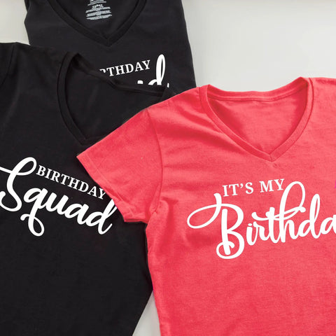 Birthday themed custom shirts using Dark Fabric Printable Iron On Transfer Paper For Inkjet Printers 8.5 By 11 Inches Five Sheets Easy DIY.