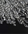 Close-up of acrylic jewel droplets on Three Tier Beads Pendant Shade Chandelier With Chrome Silver Frame Beaded Lampshade