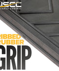 Close-up of ribbed rubber grip on heavy duty furniture dolly with rubber caps and non marking 4 inch swivel wheels, 1000 lb capacity.