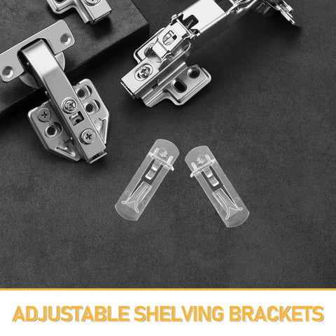10 Piece Plastic Locking Shelf Pegs ABS Pins For Cupboards And Cabinets No Tools Needed For Quick Setup displayed with brackets