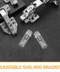 10-Pack Plastic Shelf Pegs For Cabinets And Shelves, Durable ABS Material with metal brackets on dark surface