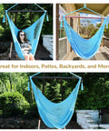 Sky Blue Caribbean XL Outdoor Hammock Chair Swing For Reading And Relaxing, Indoor Or Patio Lounger, 300 Lb Capacity