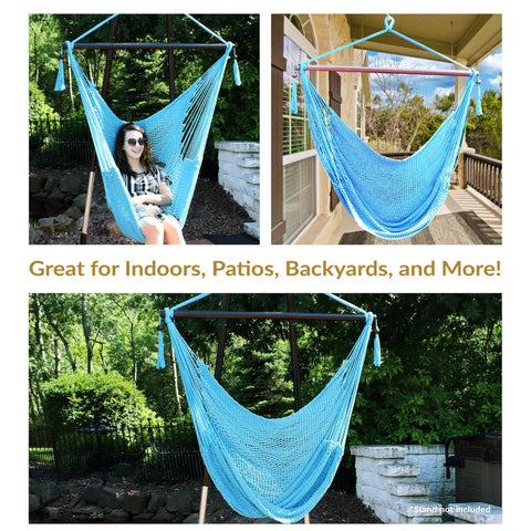 Sky Blue Caribbean XL Outdoor Hammock Chair Swing For Reading And Relaxing, Indoor Or Patio Lounger, 300 Lb Capacity