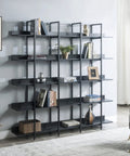 Five Shelf Vintage Industrial Bookcase With Black Metal Frame And MDF Shelves Space Saving Storage Organizer for home office