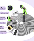 Stainless Steel Garden Hose 25 Ft Heavy Duty Flexible Water Hose With 10 Function Spray Nozzle No Kink Lightweight Puncture Proof