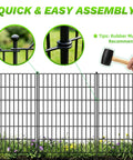 No Dig 10 Panel Decorative Garden Fence With Gate For Yard Patio And Flower Beds Rustproof Wrought Iron Dog Fence Outdoor Barrier 40In High By 25Ft Long Ideal For Dogs And Rabbits with close-up of assembly using rubber mallet.