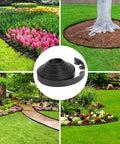 2 Inch Landscape Edging Border Kit with 100 Anchoring Spikes shown in gardens, flexible 66-foot black plastic edging. No digging install.