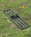 Lawn Leveling Rake With 72 Inch Long Handle And 27 By 10 Inch Ground Plate Beefy Heavy Duty Iron Construction For Smoothing Dirt