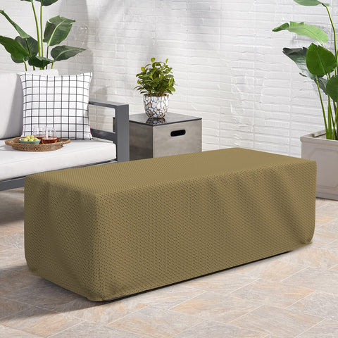 Rectangular Fire Pit Cover With Elastic Hem, 160 GSM Duro Pro Breathable Nonwoven Fabric, 38x28x17 inches, on patio