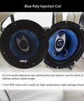 6.5 Inch Triaxial Car Speaker System 180W RMS 360W Peak 4 Ohm Impedance Three Quarter Inch Piezo Tweeter Round Full Range Loud Audio Blue PL63BL Bass Packed Upgrade for Your Car Stereo, blue cone with grille