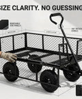 Heavy Duty 1000 Lbs Capacity Mesh Steel Garden Cart Pullable Wagon On Wheels Folding Utility Wagon With Removable Sides For Outdoor Yard Lawn Black Finish showing dimensions and handle