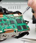 Person using Bulk 500 Pcs Laptop Screws Set In M1.2 M1.4 And M2 for camera circuit board repair