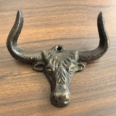 Indoor Outdoor Heavy Duty Cast Iron Wall Hooks Two Pack No Hassle Vintage Beard Design Super Secure Multi Purpose Coat Rack decorative bull head hook.
