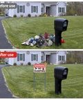 No Nonsense Heavy Duty No Dumping Signs 2 Pack Stand Your Ground On Private Property Video Surveillance Alert Reflective Aluminum Weatherproof Built Like A Tank 10X7 Red White displayed in a yard to deter dumping.