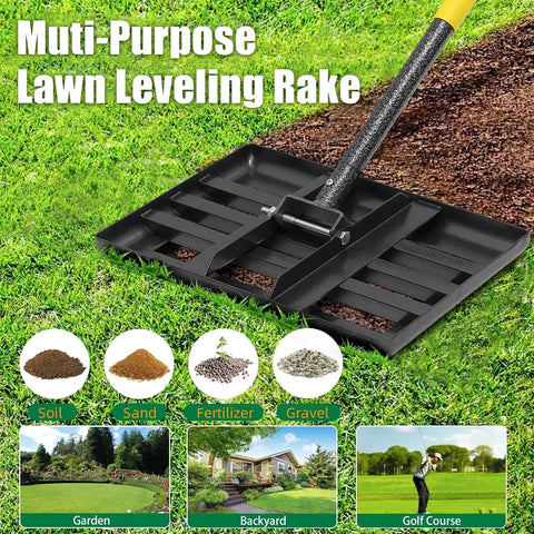 Heavy Duty Stainless Steel Lawn Leveling Rake With 28 To 60 Inch Adjustable Handle No Flip Design Keeps It Flat While You Push Smooth Edge