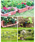 50Ft Drip Irrigation Kit DIY Plant Watering System with 8x5mm Tubing and Adjustable Emitters in garden and greenhouse setup